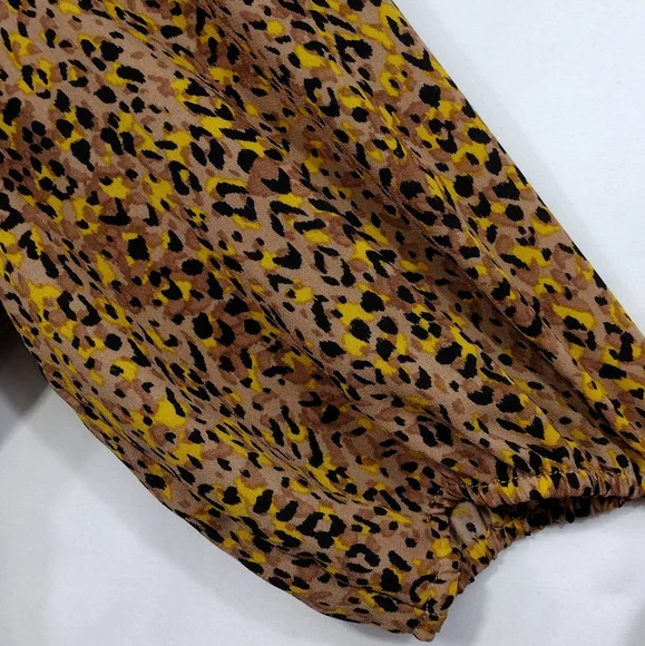 WAYF Leopard Print Faux Wrap Boho Midi Dress Women's L Brown Boho Retro 90s Y2K - Picture 4 of 10